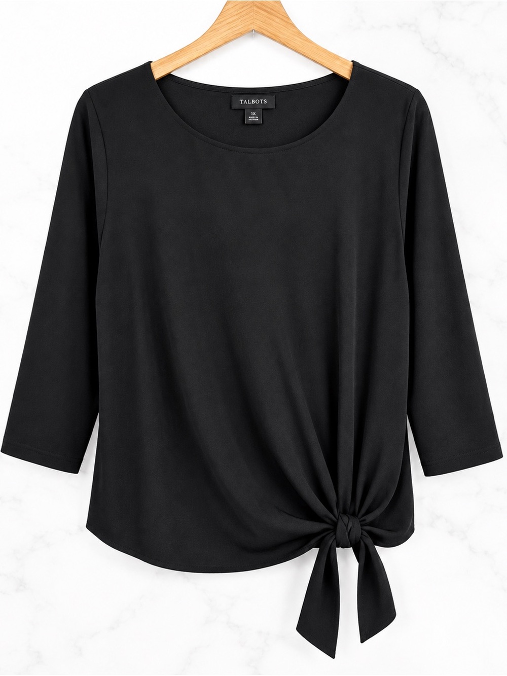 Talbots Black Tie-Front Blouse - Picture 3 of 6